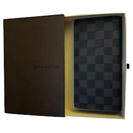 Louis Vuitton-Louis Vuitton Damier Graphite Brazza Long Wallet-Black,Dark grey