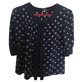 Blusa Chanel in seta a pois blu e bianchi Blu