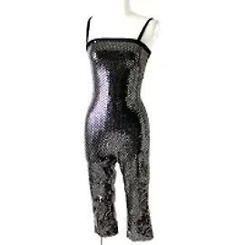 *CHANEL Ladies Logo Sequin JIMP SUIT All-in- one / Combination Black x Gold Size 34 Black