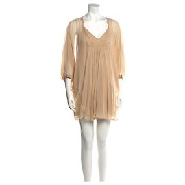 Diane Von Furstenberg DvF Fleurette vestido de chifon de seda cor champanhe Bege Outro