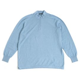 Loro Piana Kaschmir 60% Dünner Strickpullover mit halbem Reißverschluss und langen Ärmeln Hellblau Hellblau
