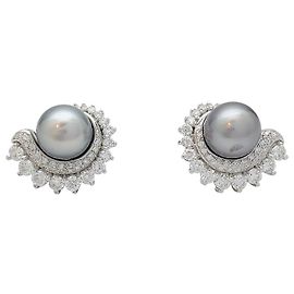 inconnue Orecchini in oro bianco, Perle di Tahiti e diamanti. Altro
