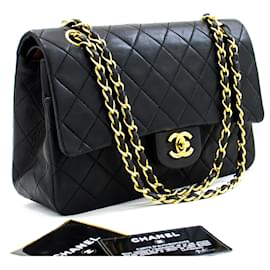 Chanel-Chanel 2.55 lined Flap Medium Chain Shoulder Bag Black Lambskin-Black