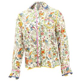 Camisa estampada Tory Burch com encadernação contrastante em seda multicolorida Multicor