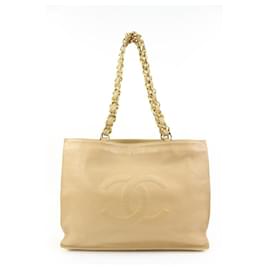 Chanel-Jumbo Gold Chain Beige Lambskin Shopper Tote-Other