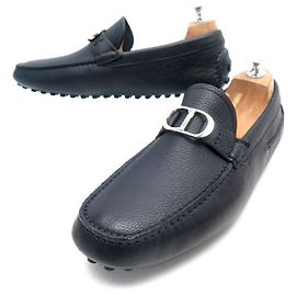 NINE DIOR SHOES INITIAL MOCCASIN 39.5 BLACK GRAINED LEATHER LOAFFERS Black