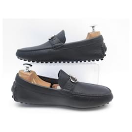 Dior-NINE DIOR SHOES INITIAL MOCCASIN 39.5 BLACK GRAINED LEATHER LOAFFERS-Black