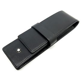 NEW MONTBLANC MEISTERSTUCK PR CASE 2 BLACK LEATHER PENS CASE Black