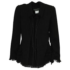 Casaco de lã preto com decote e gravata Chanel Preto