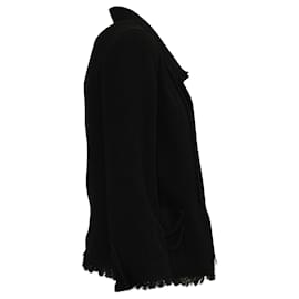 Chanel-Chaqueta tipo cárdigan con flecos y escote anudado corto de Chanel en lana negra-Negro