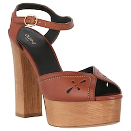 Céline-Leather Platform Sandals-Brown