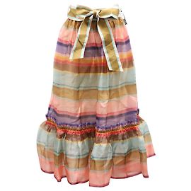 Gonna midi Zimmermann Lovestruck a righe con volant in seta multicolore Altro