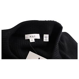A.L.C BEIM.l.C. Memphis-Rippstrick-Langarmpullover aus schwarzer Merinowolle Schwarz