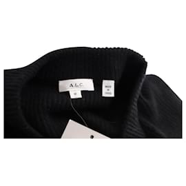 A.L.C-a.l.C. Memphis Rib Knit Long Sleeve Sweater in Black Merino Wool-Black