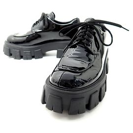 NEUF CHAUSSURES PRADA DERBY MONOLITH 1E708 37.5 IT 38.5 FR CUIR VERNI SHOES Noir