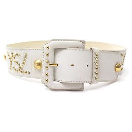 VINTAGE BELT YVES SAINT LAURENT NAILS YSL T80 WHITE LEATHER STUDS BELT White