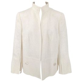 Akris summer jacket in cream linen tweed White