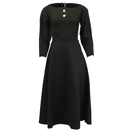 Rejina Pyo Vestido midi decote barco em algodão preto Preto