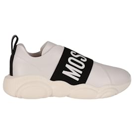 Moschino-Sneakers Slip On in pelle con logo-Bianco