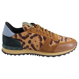 Valentino Garavani-Valentino Leopard Print Rockrunner Sneakers in Multicolor Suede-Multiple colors