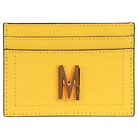 Moschino Tarjetero de piel con placa M Amarillo