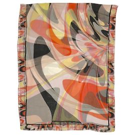 Sciarpa Emilio Pucci in chiffon di seta rosa arancio e nero Multicolore