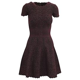 Alaïa-Alaïa Printed Short Sleeve Mini Dress in Burgundy Viscose-Dark red