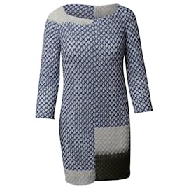 Missoni-Missoni Knitted Asymmetric Pattern Dress in Blue Rayon-Blue