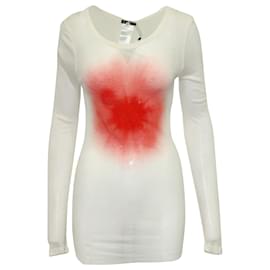 Ann Demeulemeester-Ann Demeulemeester Splash Print Long Sleeve Sheer Knit Top in Red and White Rayon -Other