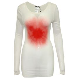Top de punto transparente de manga larga con estampado de salpicaduras en rayón rojo y blanco de Ann Demeulemeester Otro