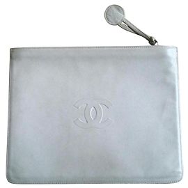Chanel clutch, Egg shell, CC and Camellia logo Eggshell