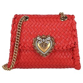 Dolce & Gabbana Devotion Woven Leather Shoulder Bag Red