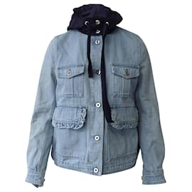 Moncler-Moncler Resinite Button-front Jacket In Blue Cotton Denim-Blue