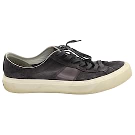 Tom Ford-Tom Ford Cambridge Low Top Lace Up Sneakers in Grey Suede-Grey