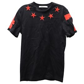Camiseta com bordado de estrelas vermelhas da Givenchy em algodão preto Preto