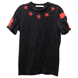 Givenchy-Givenchy Embroidered Red Stars T-shirt in Black Cotton-Black