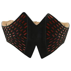 Alaïa-Alaia Corset Belt with Cut Out Details in Black Leather-Black