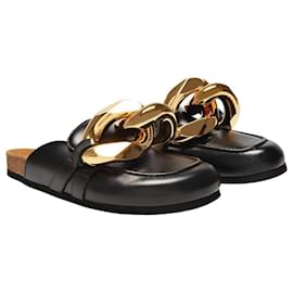 JW Anderson-Chain Loafer Slides in Black Leather-Black