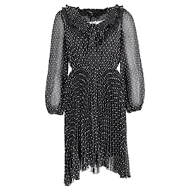 Maje-Maje Polka Dot High Low Flared Dress in Black Polyester-Other