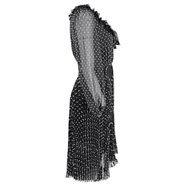 Maje-Maje Robe Évasée Haute Basse à Pois en Polyester Noir-Autre