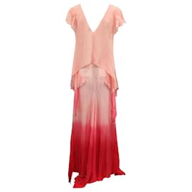 Autre Marque-Vestido largo sombreado con volantes en seda rosa de Attico-Rosa