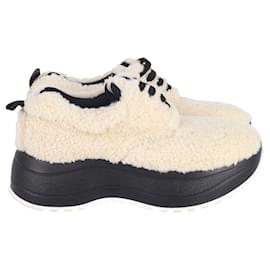 Céline-Celine Delivery Shearling Platform Sneakers in Cream Wool-White,Cream