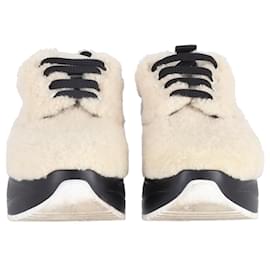 Céline-Celine Delivery Shearling Platform Sneakers in Cream Wool -White,Cream