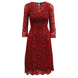 Dolce & Gabbana-Dolce and Gabbana Robe mi-longue en dentelle en rayonne rouge-Rouge