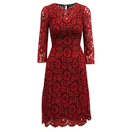 Dolce & Gabbana-Dolce and Gabbana Lace Midi Dress in Red Rayon-Red