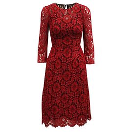 Dolce & Gabbana Dolce and Gabbana Spitzen-Midikleid aus rotem Viskose Rot