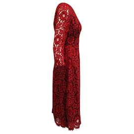 Dolce & Gabbana-Dolce and Gabbana Robe mi-longue en dentelle en rayonne rouge-Rouge