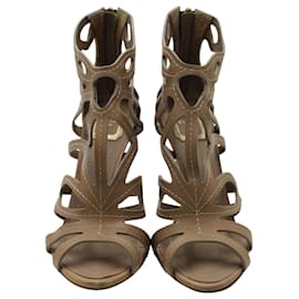Dior-Dior Caged High Heel Sandalen aus braunem Leder-Braun