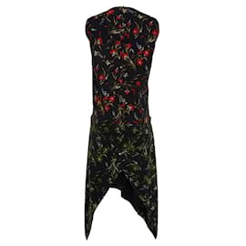 Balenciaga-Black Wildfower Printed Crepe Cap Sleeve Asymmetric Dress-Black