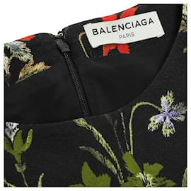 Balenciaga-Black Wildfower Printed Crepe Cap Sleeve Asymmetric Dress-Black